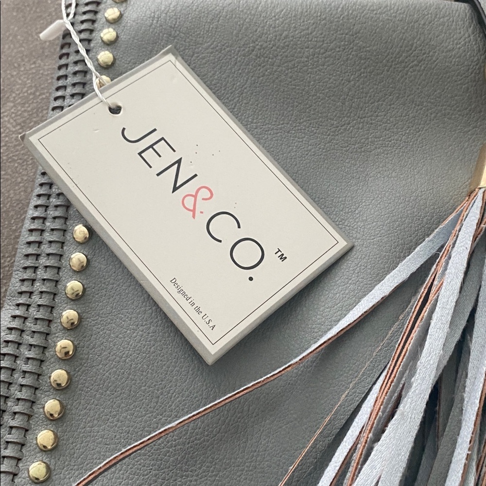 New Blue-Gray Marie - Grommet Detail Fold Over Tassel - Vegan Leather Crossbody - Picture 4 of 4